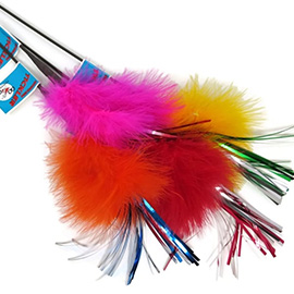 Cat wands with feather and tinsel on their ends - no  catnip